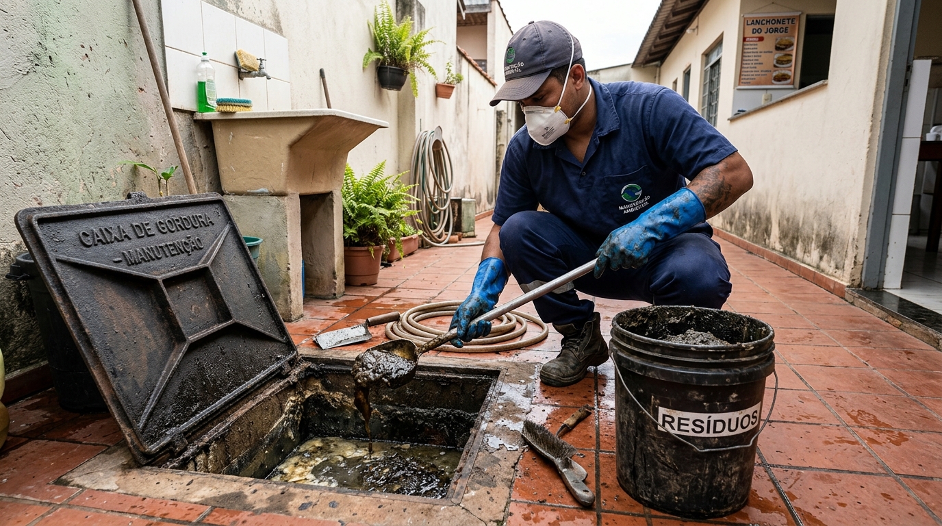 Remoção de resíduos da caixa de gordura em Londrina‑PR