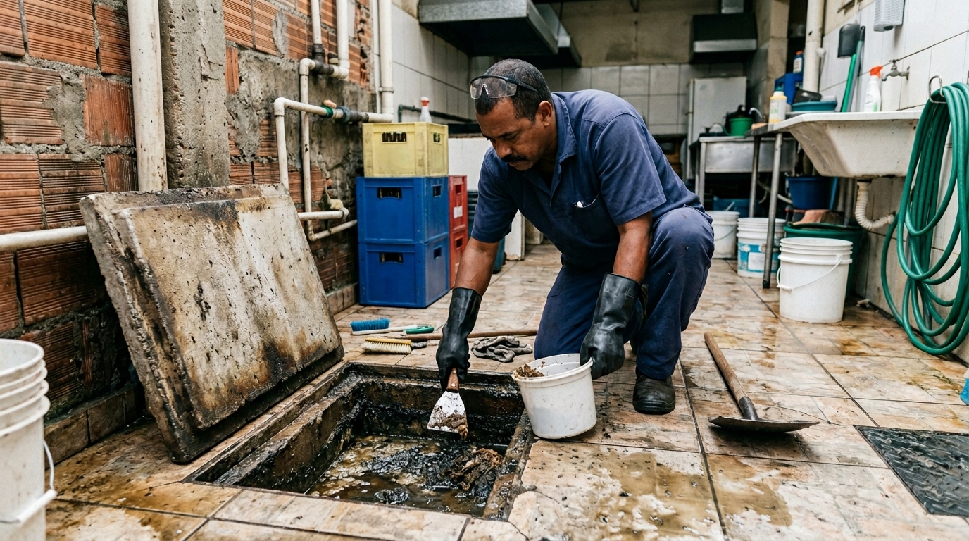 Limpeza de caixa de gordura residencial em Londrina‑PR